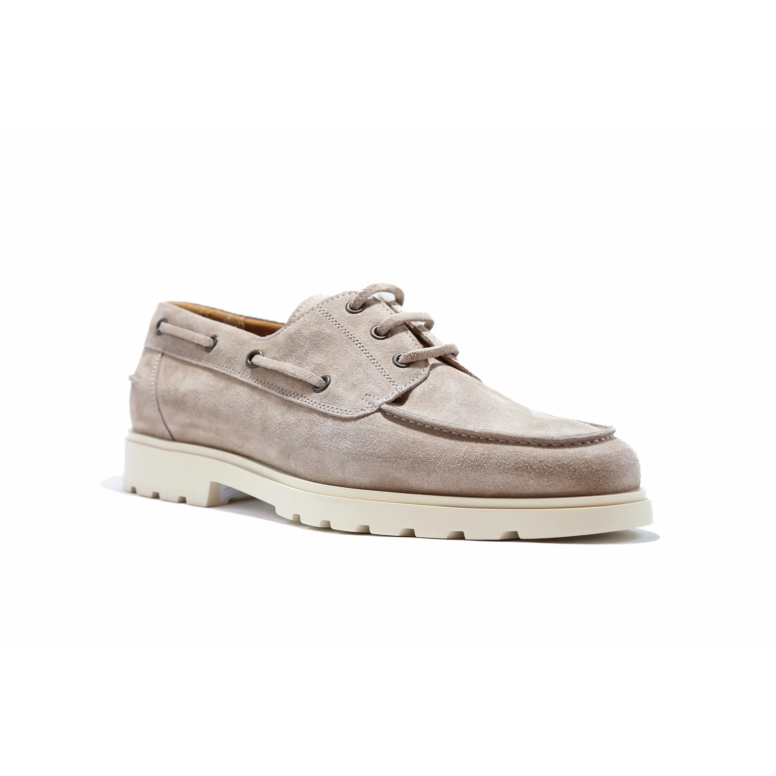 &copy; Sturlini - <strong>Boat shoe</strong> in sand-colored suede with 3 eyelets
